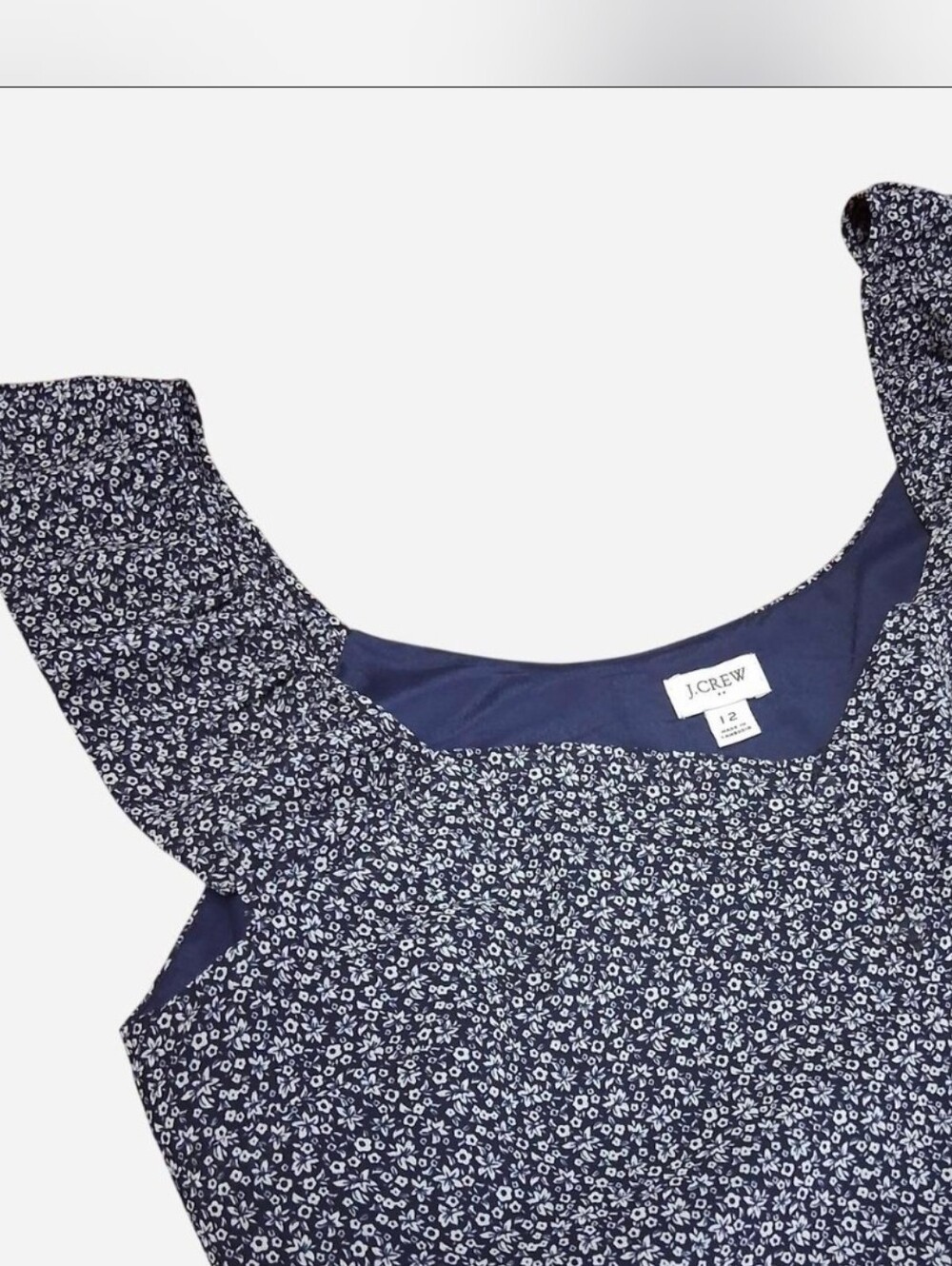J. Crew Navy Floral Ruffle Cap Sleeve Camisole Style Tank Blouse Size 12